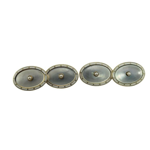 Vintage 14 Karat Yellow Gold Mother of Pearl and Pearl Cufflinks #10206